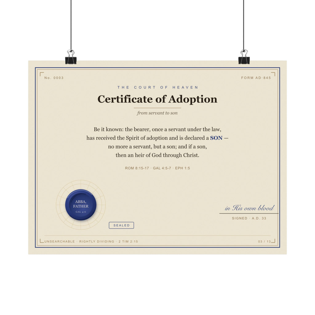 Adoption — Court of Heaven Poster (Sonship, Gal 4:7)