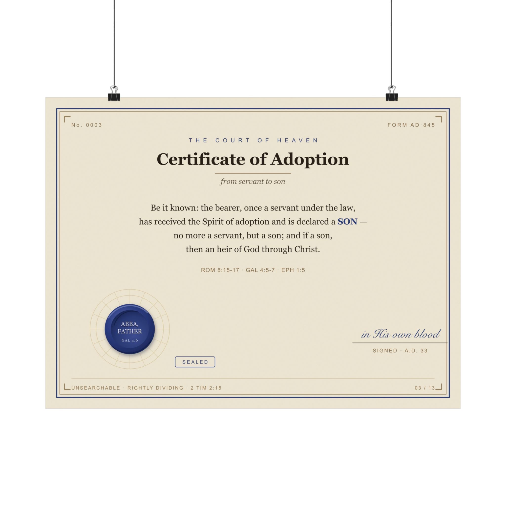 Adoption — Court of Heaven Poster (Sonship, Gal 4:7)