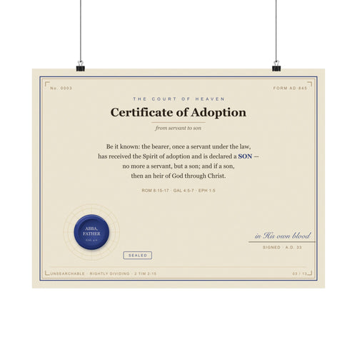 Adoption — Court of Heaven Poster (Sonship, Gal 4:7)