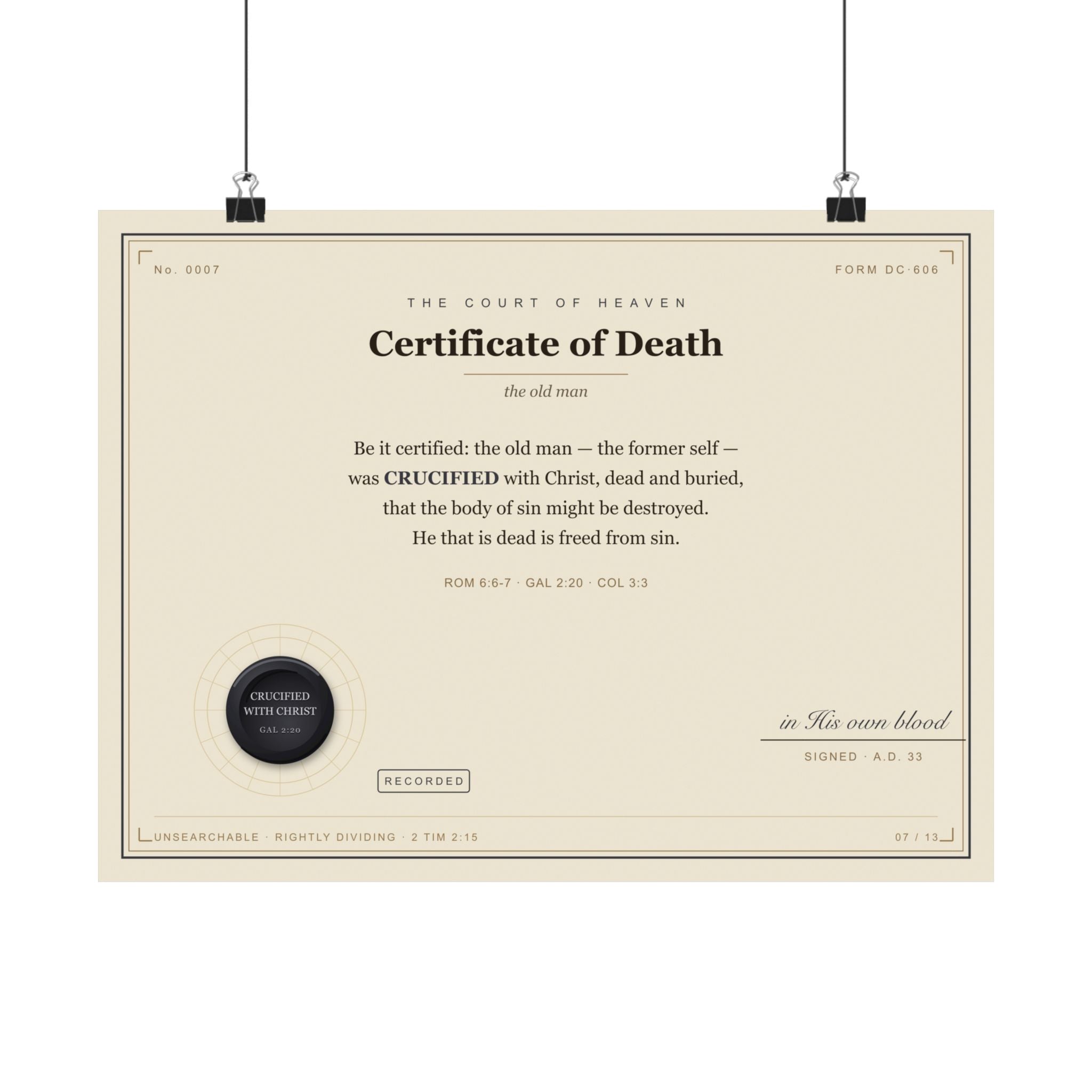 Death of the Old Man — Court of Heaven Poster (Gal 2:20)
