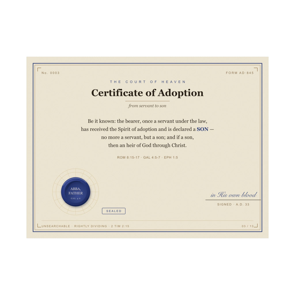 Adoption — Court of Heaven Poster (Sonship, Gal 4:7)